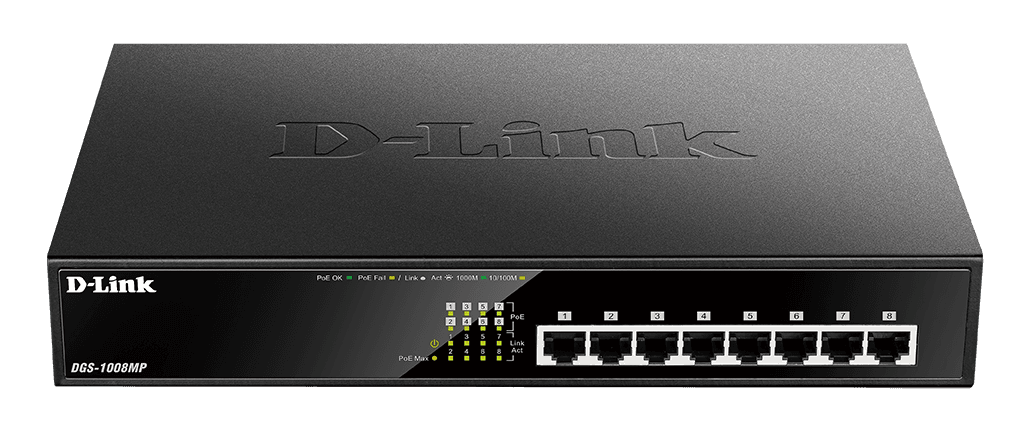 Коммутатор D-Link DGS-1008MP, 8 портов 10/100/1000Base-T, поддержка PoE