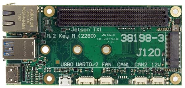 Плата расширения Auvidea J120 для NVIDIA Jetson TX1/TX2, 50×110 мм, GbE, 2×USB 3.0, mini-HDMI, M.2 NVMe, CAN, IMU, питание 7–17 В