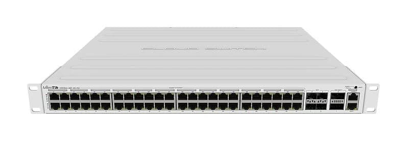 Коммутатор MikroTik CRS354-48P-4S+2Q+RM, 48×1 Гбит/с RJ45 с PoE, 4×10 Гбит/с SFP+, 2×40 Гбит/с QSFP+, 750 Вт, 1U, управляемый, RouterOS/SwOS