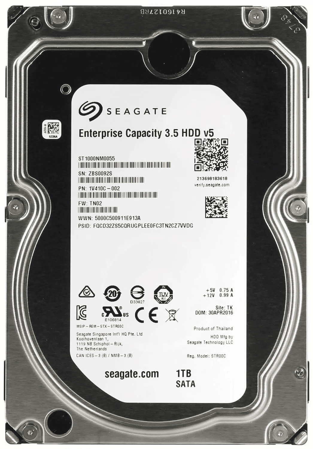 Жесткий диск Seagate Enterprise Capacity 1ТБ SATA III 3.5", ST1000NM0055, 0TW8VV
